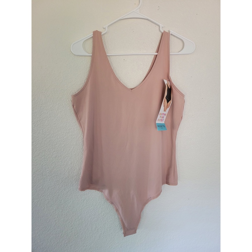 Assets by Spanx Smoothing Thong Bodysuit Pink V Neck Sleeveless Women's 1X‎ #5